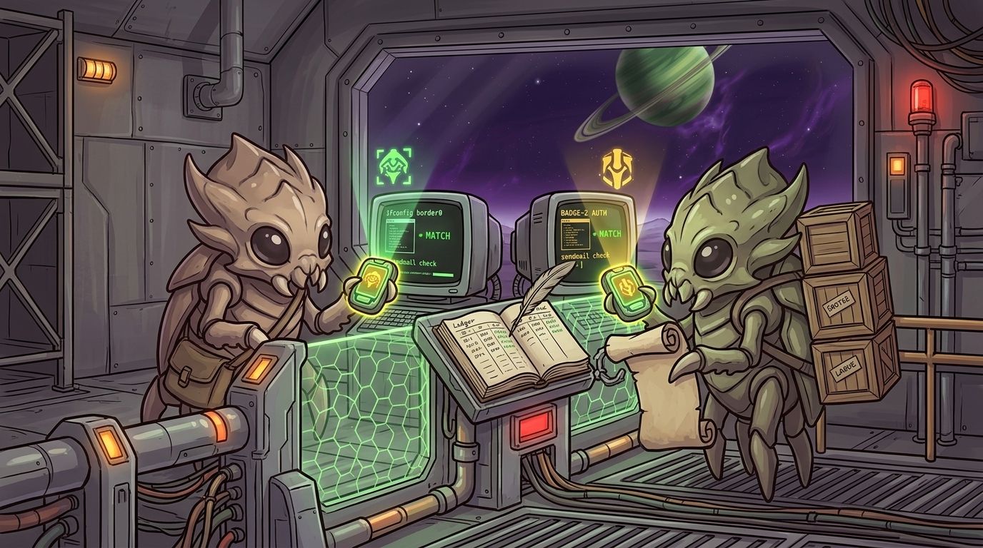 Two agents exchanging matched consent tokens across a mail boundary